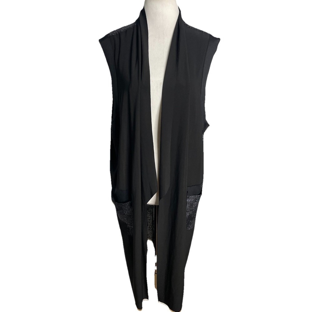 Compli K Long Duster Vest Cardigan Mesh Back  Lagenlook Modern XXL